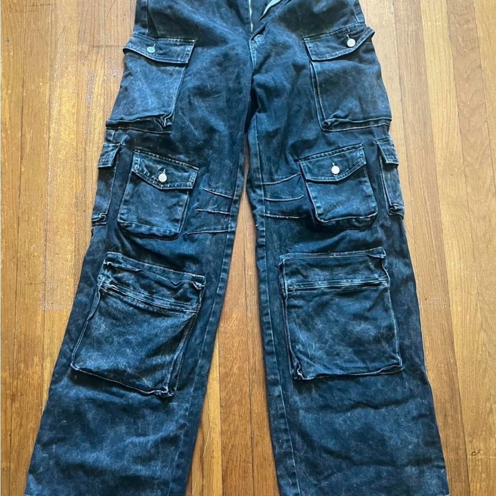 Fashion Nova Dark Blue Wide Leg Cargo Pants